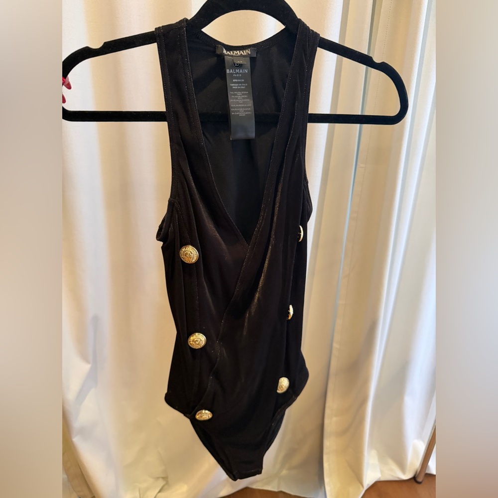 Balmain Black Bodysuit with Gold signature buttons